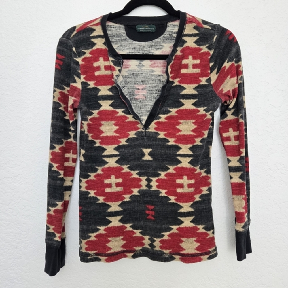 Ralph Lauren S Western Thermal Henley Top Long Sleeve Aztec 90's Y2K